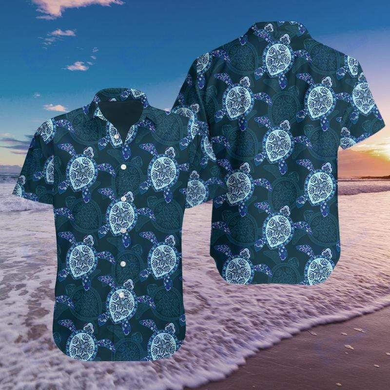 Blue Sea Turtle Pattern Hawaiian Aloha Shirts Fantastic