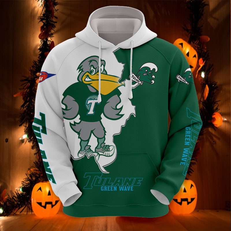 Tulane Green Wave Hoodies Mascot Printed