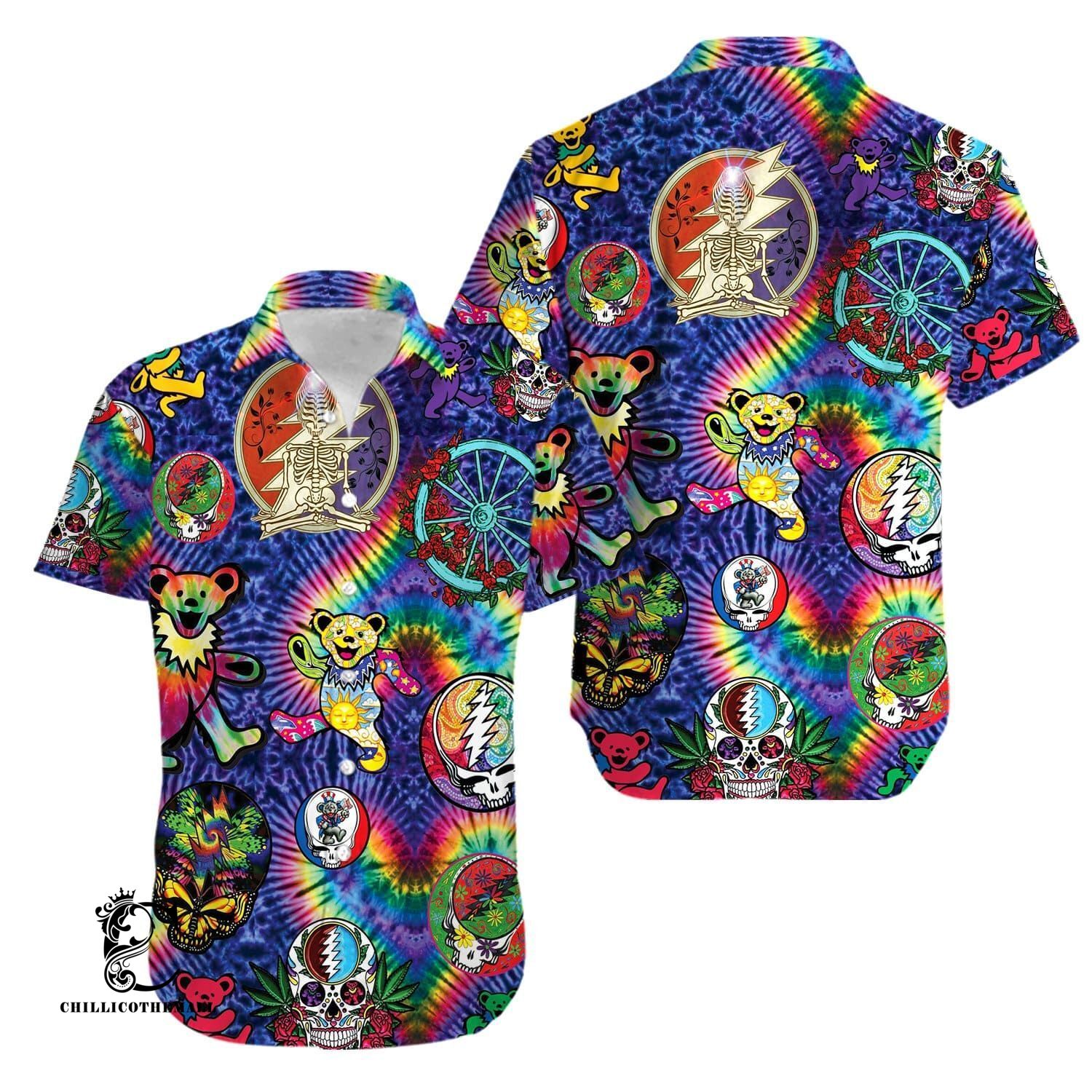 Bears Grateful Dead Tie Die Unisex Hawaiian Aloha Shirt