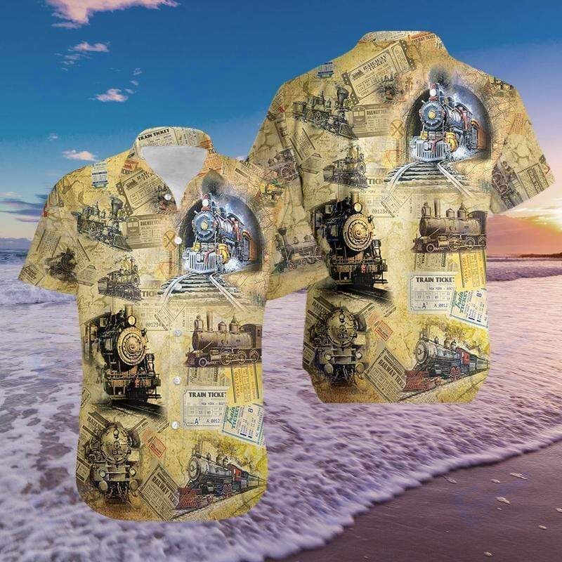 Beach Shirt Buy Vintage Trains Hawaiian Aloha Shirts- Chillicothemall