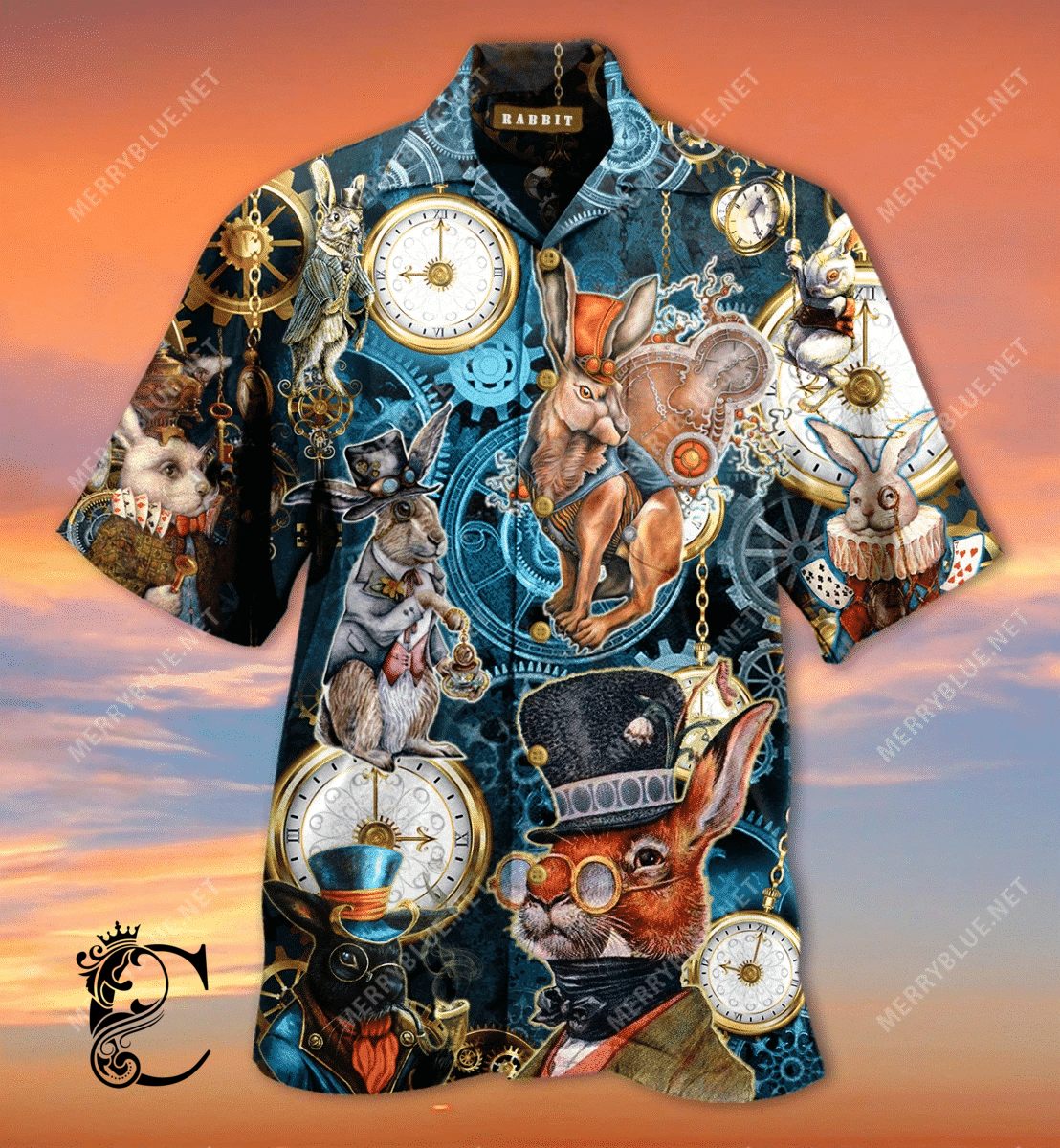 Beach Shirt Order Steampunk Bunny Hawaiian Shirt- Chillicothemall