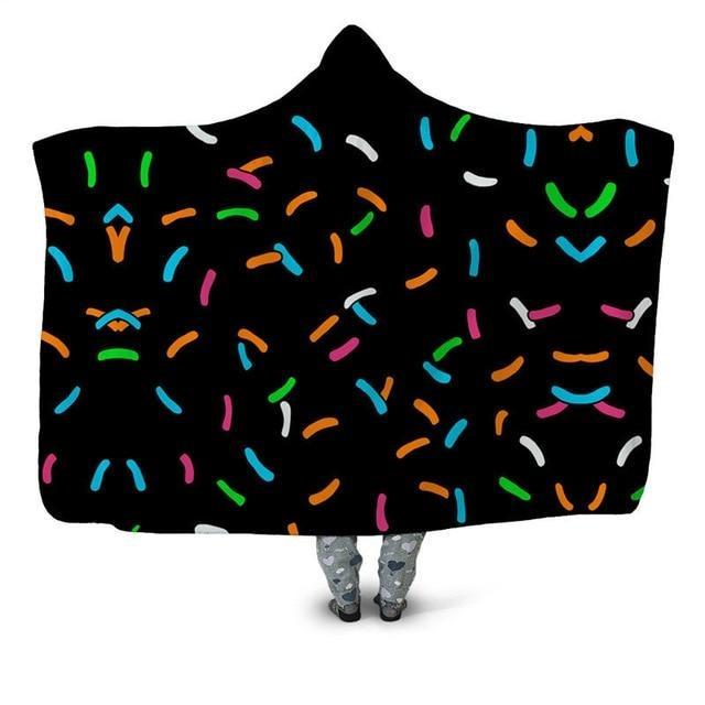 Black Colorful Sprinkles Print Blanket Hoodie