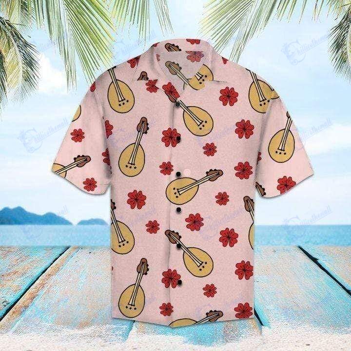 Beach Shirt Simple Ukulele Floral Hawaiian Aloha Shirts- Chillicothemall